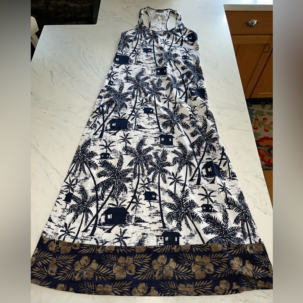 Tommy Bahama hawaiian floral knit maxi dress s palm tree tiki hut